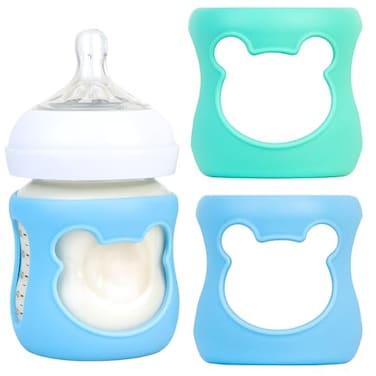 Aelop Philips Avent Baby Bottle Sleeves Anti Breakage Holder for Avent Natural Glass Bottles 4oz Pack of 2 BlueTurquoise