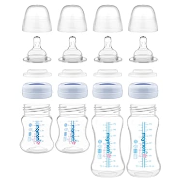 Maymom WideMouth Milk Storage Collection Feeding Bottle with Nipple Dome Cap Bottle Top SureSeal Disk Compatible with SpectraLuna Pumps 47oz140mL 2pc 9oz280mL 2pc