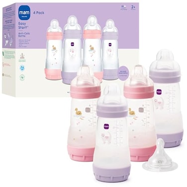 MAM 9oz Easy Start AntiColic Wide Neck Baby Bottle Medium Flow BreastfeedingLike Nipple Reduces Colic Gas Reflux Easy to Clean BPA Free 2 Months Made in Europe Bonus Fast Flow Nipple