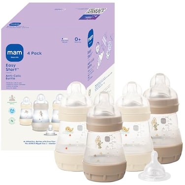 MAM 5oz Easy Start AntiColic Wide Neck Vented Baby Bottle Slow Flow BreastfeedingLike Nipple Reduces Colic Gas Reflux Easy Clean BPA Free 0 Months 4 Pack Unisex