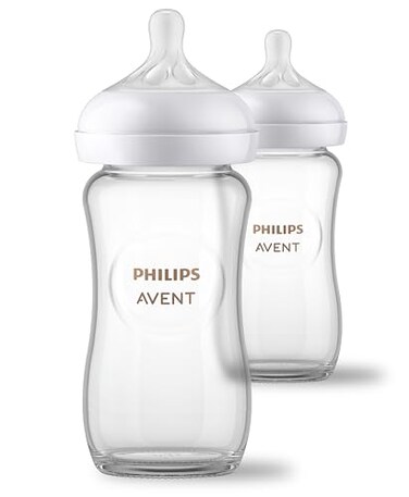 Philips Avent Natural Glass Baby Bottles with Natural Response Nipples Medium Flow Flow 3 8oz 2Pack SCY91302