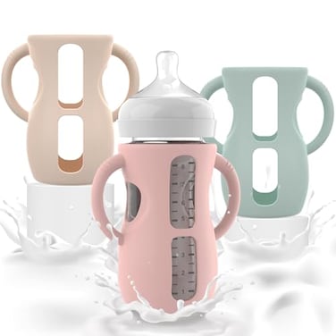 Jifvrnk 3PCS Philips Avent Glass Bottle Silicone Sleeves with Handles Compatible with Philips Avent Glass Bottles 8 oz Suitable for Avent Baby Bottles 8 oz and Easy to Clean