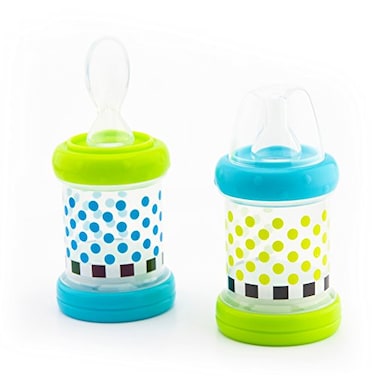 Sassy Baby Food Nurser 4 Months Set of 2 4oz 100 Silicone Nipple and Spoon BPAFree 30182