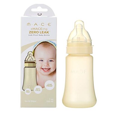 MACE CORPORATION aMACEing Zero Leak Baby Bottle with AntiColic Vent and Variable Flow LeakProof 7oz Yellow