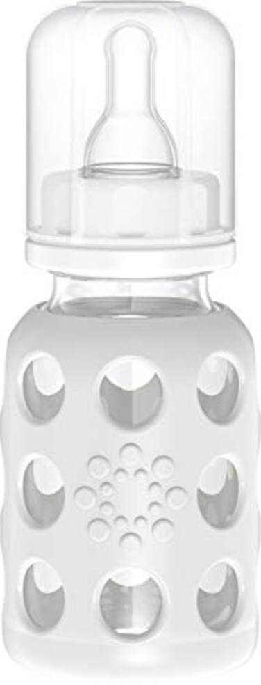 Lifefactory 4Ounce BPAFree Glass Baby Bottle with Stage 1 Nipple and Protective Silicone Sleeve Stone Gray