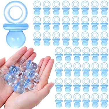 ZYFLSQ 48 Pcs Acrylic Pacifiers for Baby Shower Game Boy 175 Baby Shower Pacifiers Bulk Pacifier for Hunt Games Decoration DIY Gender Reveal Table Scatter Party FavorsBlue
