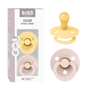 Bibs BIBS Colour Pacifier 2Pack BPA Free Dummy Binky Round Nipple Natural Rubber Latex Made in Denmark Size 1 06 Months Pale ButterPetal