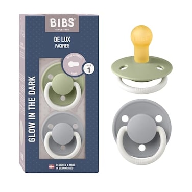 Bibs BIBS Pacifiers De Lux Collection BPAFree Baby Pacifier Made in Denmark Set of 2 Sage NightCloud Night Color Premium Soothers Size 06 Months