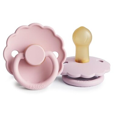 FRIGG Daisy Natural Rubber Baby Pacifier Made in Denmark BPAFree Baby PinkSoft Lilac 06 Months 2Pack
