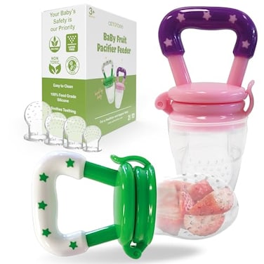 Ashtonbee Baby Fruit Feeder Teething Pacifier for Fruits Veggies or Frozen Milk FoodGrade Silicone Teethers for Babies 612 Months Baby Essentials for Teething Relief Apple Green and Lychee Pink