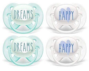 Philips Avent Philips AVENT Ultra Soft Pacifier 06 Months Dreams and Happy Designs 4 Pack WhiteGreen SCF22243