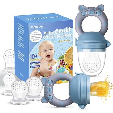 Jochebed Baby Fruit Food Feeder Pacifier Fresh Teething Pacifiers Infant Fruit Teething Teether Toy for 324 Months 6 Pcs Silicone Pouches for Toddlers Kids Babies Piggy Handle 2Pack Blue Gray