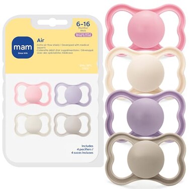 MAM Air Pacifier for Babies 616 Months Extra Air Flow for Sensitive Skin Developed with Medical Experts BPAFree Skin Soft Silicone 4 Pack Made in Europe