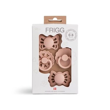 FRIGG Babys First Pacifier Set Floral Heart 4Pack Made in Denmark BPAFree Blush 06 Months
