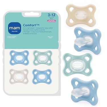 MAM Comfort Baby Pacifiers 312 Months Babies Lightweight OnePiece Full Silicone Binky BPAFree Nipple Easy to Clean Pacifier Best for Breastfed Babies 4 Pack Made in Europe