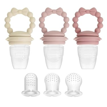 PandaEar 3 Pack Baby Fruit Food Feeder Pacifier with 3 Different Sized Pouches Silicone Teether for Purees Breast Milk BPA Free Infant Solid Food Essentials for Babies 312 Months Bow Series