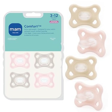 MAM Comfort Baby Pacifiers 312 Months Babies Lightweight OnePiece Full Silicone Binky BPAFree Nipple Easy to Clean Pacifier Best for Breastfed Babies 4 Pack Made in Europe