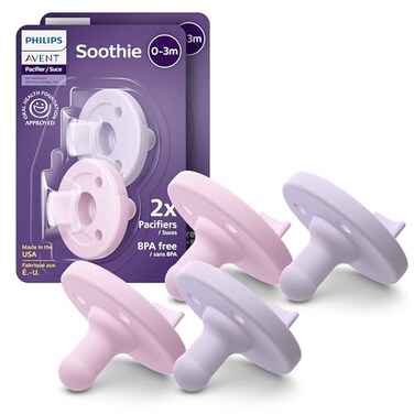 Philips Avent Soothie Baby Pacifiers 100 Silicone Pacifiers for Babies 03 Months Onepiece Design BPAFree Extra Durable Lilac and Pink 4 Pack Model SCF19070