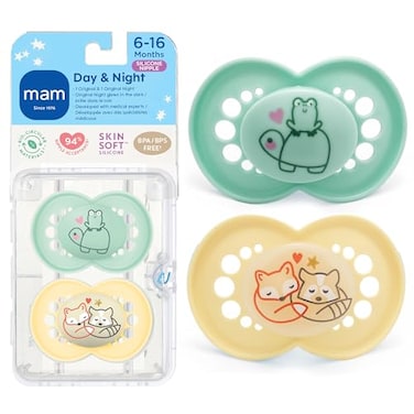 MAM Original Baby Pacifiers 16 Months Binky for Newborn Babies BPAFree Skin Soft Silicone Nipple Glows in The Dark Developed with Medical Experts 2 Pack Sterilizer Case Made in Europe