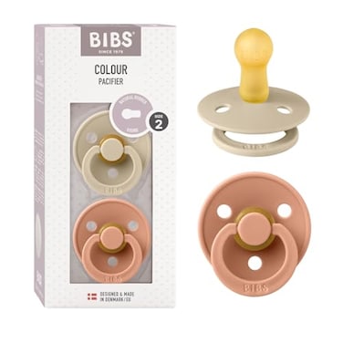 Bibs BIBS Pacifiers Colour Collection Natural Rubber Baby Pacifier Set of 2 BPAFree Soothers Made in Denmark 6 Months Pack of 2 VanillaPeach