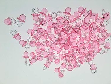 CalCastle Craft 144 Pieces 34 Small Acrylic Baby Pacifiers Baby Shower Decoration Table Scatter Blue Pink Clear Yellow Pink
