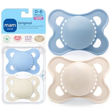 MAM Original Matte Baby Pacifiers 06 Months Binky for Newborn Babies BPAFree Skin Soft Silicone Nipple Easy to Clean Developed with Medical Experts 2 Pack with Sterilizer Case Made in Europe