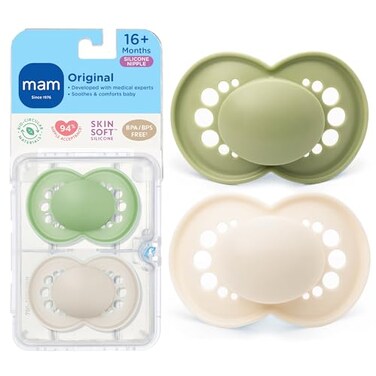 MAM Original Matte Baby Pacifiers 16 Months Binky for Newborn Babies BPAFree Skin Soft Silicone Nipple Easy to Clean Developed with Medical Experts 2 Count With Sterilizer Case Made in Europe