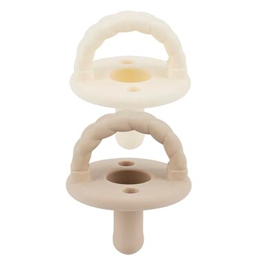 Itzy Ritzy Silicone Pacifiers for Ages 618 Months Itzy Soother Pacifiers Feature Collapsible Handle Two Air Holes for Added Safety Set of 2 in Buttercream Toast