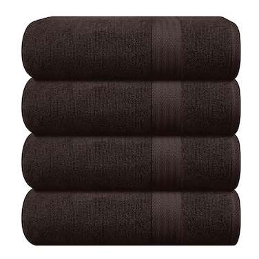 GLAMBURG Premium Cotton 4 Pack Bath Towel Set 100 Pure Cotton 4 Bath Towels 27x54 Ideal for Everyday use Ultra Soft Highly Absorbent Chocolate Brown