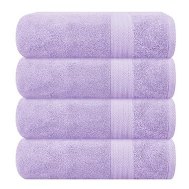 GLAMBURG Premium Cotton 4 Pack Bath Towel Set 100 Pure Cotton 4 Bath Towels 27x54 Ideal for Everyday use Ultra Soft Highly Absorbent Purple