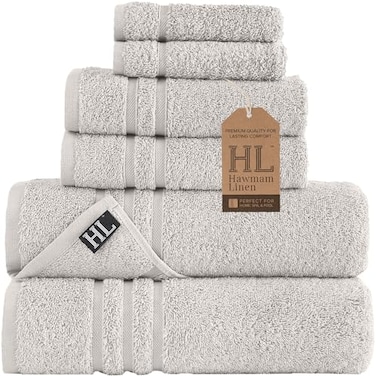 Hawmam Linen Ice Silver 6 Piece Bath Towels Set for Bathroom Original Turkish Cotton Soft Absorbent and Premium 2 Bath Towels 2 Hand Towels 2 Washcloths