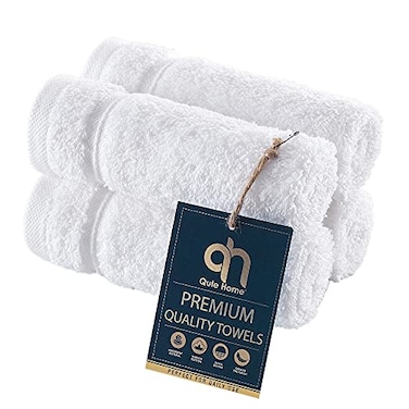 Qute Home 4Piece Washcloths Towels Set 100 Turkish Cotton Premium Quality Towels for Bathroom Quick Dry Soft and Absorbent Turkish Towel Set Includes 4 Wash Cloths White