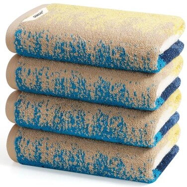 SEMAXE Coastal Ombre Hand Towels for Bathroom 4Pack Cotton Hand Towels with Hanging Loop Soft Absorbent Quick Dry Coastal Bathroom Decor Use Easy Care