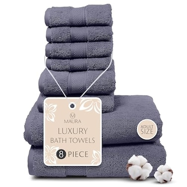 MAURA Indigo Blue Bath Towel Set of 8 for Bathroom Turkish Cotton Luxury Bath Towels Extra Large Thick Plush Soft Hotel Spa Quality Denim Blue