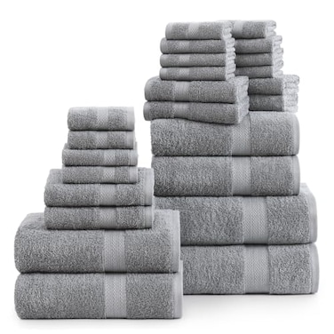 LANE LINEN Luxury 24 PCs Bath Towels Set 100 Ring Spun Cotton Towels for Bathroom Quick Dry Soft Absorbent Perfect for Kids Guest Everyday Use Oeko Tex Certified Space Grey