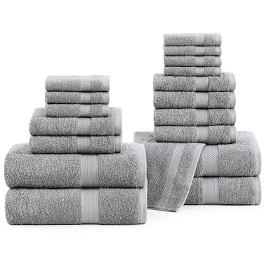 LANE LINEN 100 Cotton Towel Set for Bathroom 18 Piece Super Soft Quick Dry Highly Absorbent 4 Bath 8 Wash Cloth 6 Hand Towels Turkish Quality Durable Easy Care Space Grey