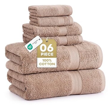 LANE LINEN 100 Cotton Towels Set 6 Piece value pack Soft Absorbent Durable 2 Bath 2 Washcloths 2 Hand Towels for Bathroom Ideal for Home Spa Gym Quality You Can Trust Taupe
