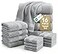 LANE LINEN 100 Cotton Turkish Towel Set for Bathroom 16 Piece Super Soft Quick Dry Highly Absorbent 4 Bath 8 Wash Cloths 4 Hand Towels Hotel Quality Durable OekoTEX Certified Grey