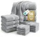 LANE LINEN 100 Cotton Turkish Towel Set for Bathroom 16 Piece Super Soft Quick Dry Highly Absorbent 4 Bath 8 Wash Cloths 4 Hand Towels Hotel Quality Durable OekoTEX Certified Grey