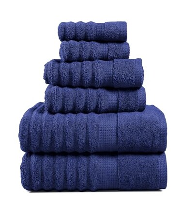 LANE LINEN Bath Towels Set 6 Piece Set Zero Twist Softer Cotton Absorbent Durable 2 Bath 2 Washcloths 2 Hand Towels for Bathroom Sustainably Produced Designed for Everyday use Navy