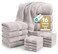 LANE LINEN 100 Ring Spun Cotton Bathroom Towel Set 16 Piece Soft Quick Dry Highly Absorbent 4 Bath 8 Wash Cloths 4 Hand Towels Ideal for Guests Perfect for Bathroom Decor Platinum