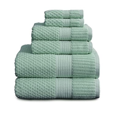 NY Loft 100 Cotton Towel Set 6 Piece Super Soft Absorbent QuickDry 2 Bath Towels 2 Hand Towels 2 Washcloths Textured and Durable Cotton Trinity Collection 6 Piece Set Wasabi Green