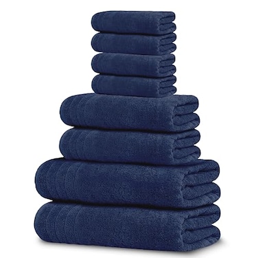 Tens Towels Pack of 8 Towels Set 2 Extra Large Bath 2 Hand 4 Washcloths 100 Cotton Lighter Weight Quicker to Dry Super Absorbent Perfect for Bathroom Navy
