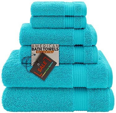 American Bath Towels 100 Cotton 6 Piece Turkish Towel Set Ultra Soft Absorbent Bathroom Towels 2 Bath Towel 2 Hand Towels 2 Washcloths Aqua Blue