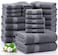LANE LINEN 100 Cotton Bath Towels Set 24 PCs Durable Quick Dry Super Soft Highly Absorbent 4 Bath 4 Fingertip 6 Hand Towels 8 Washcloths 2 Bath Sheets Perfect Family Set Cool Grey