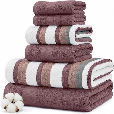 Modern Threads Pax 6Piece Reversible Yarn Dyed Jacquard Towel Set Bath Towels Hand Towels Washcloths Super Absorbent Quick Dry 100 Combed Cotton Rosewood