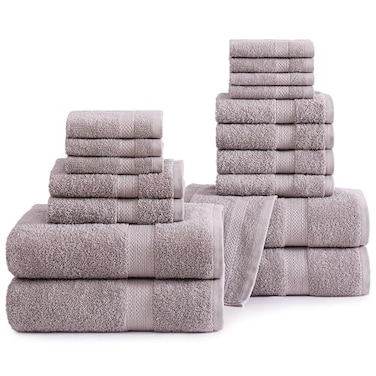 LANE LINEN 100 Ringspun Cotton Bath Towel Set 18 Piece Very Soft Quick Drying Highly Absorbent 4 Bath 8 Wash Cloth 6 Hand Towels Ideal for Guests Perfect for Your Bathroom Platinum