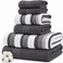 Modern Threads Pax 6Piece Reversible Yarn Dyed Jacquard Towel Set Bath Towels Hand Towels Washcloths Super Absorbent Quick Dry 100 Combed Cotton Coal
