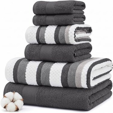 Modern Threads Pax 6Piece Reversible Yarn Dyed Jacquard Towel Set Bath Towels Hand Towels Washcloths Super Absorbent Quick Dry 100 Combed Cotton Coal