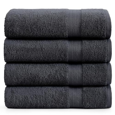 LANE LINEN 100 Luxury Cotton Bath Sheets Set of 4 35x66 Ultra Soft Fade Resistant Quick Drying Extra Large Towel Sets Highly Absorbent Spa Quality Oversized Towels for Bathroom Black